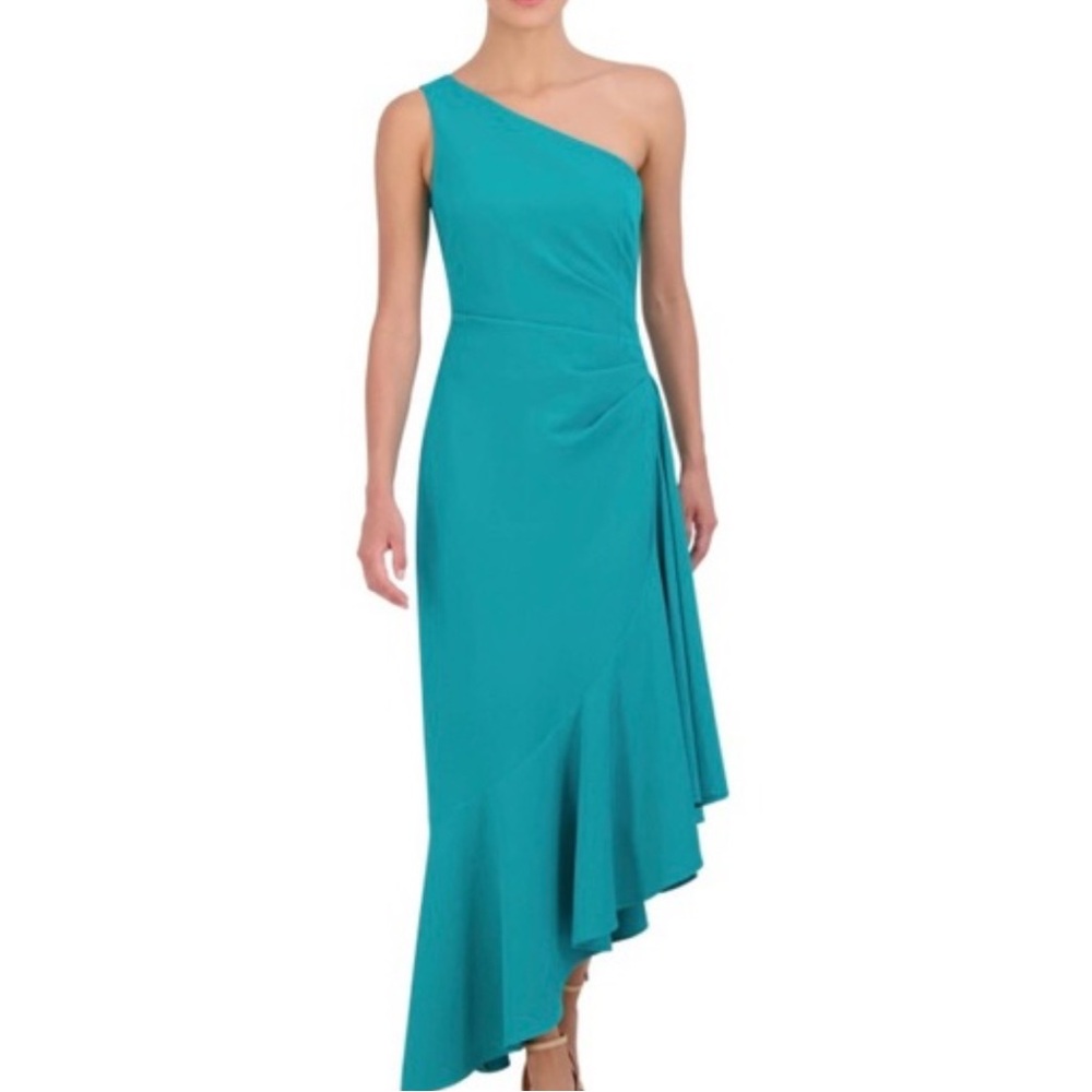 NEW Eliza J Asymmetrical One-Shoulder Dress Women's‎ Turquoise Sleeveless 14